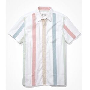 American Eagle Outfitters Men's Striped Shirt - Cream, Green, Pink, Blue